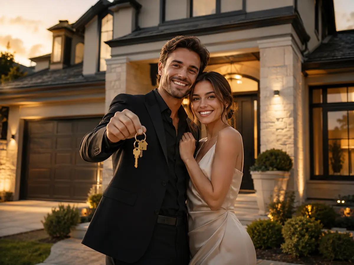 Home buyers celebrating a new home purchase