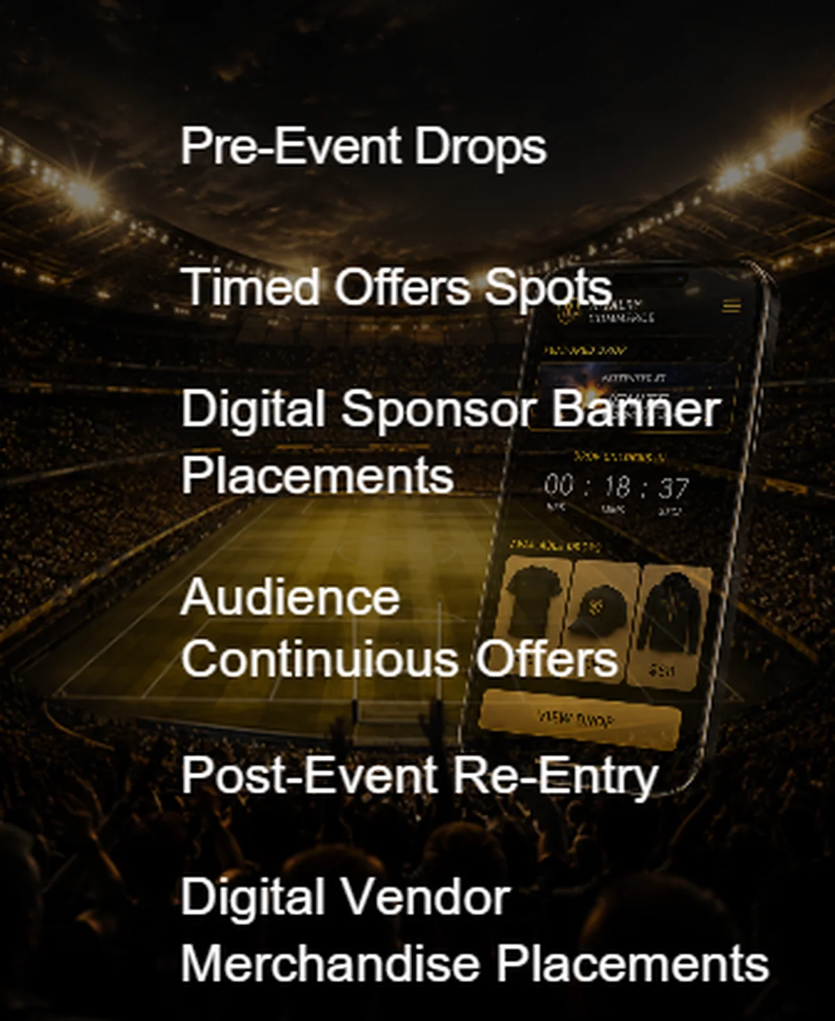 Rivalry Commerce layer: scheduled drops, sponsor inventory, vendor merchandise opportunities, audience notifications, post-event re-entry revenue